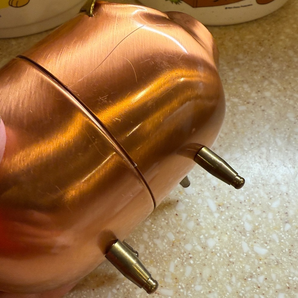 Vintage 1970’s Copper Piggy Bank with Gold Accents Copper Pig - Picture 8 of 13